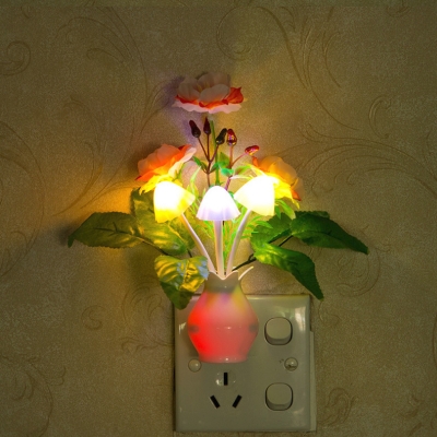 Blossoming Living Room LED Night Lamp Plastic Decorative Plug-in Wall Light in Multicolor Light