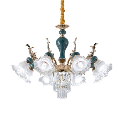 Blue Blossom Hanging Chandelier Modern Style 6/8-Light Clear Crystal Pendant Lighting for Parlor