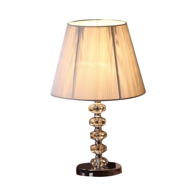 Chrome Barrel Shade Night Table Light Traditional Fabric 1 Head Bedroom Desk Lamp with Crystal Balls Stand