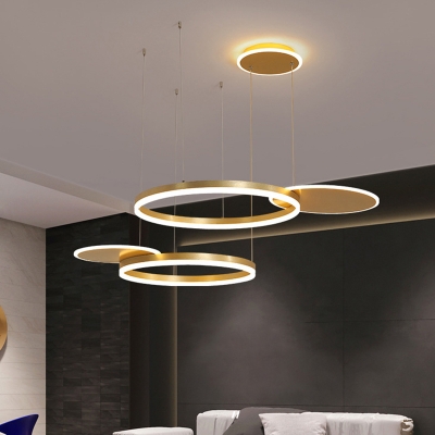 Circular Dining Room Cluster Pendant Metallic LED Modernism Pendulum Light in Gold/Coffee, White/Warm Light