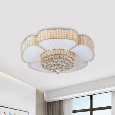 Clear Crystal Floral Ceiling Light Contemporary 4/6-Head Flush Mount Lighting in Gold with Droplet, 16