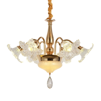 Clear Crystal Gold Drop Lamp Blooming Flower 7/10-Head Modernist Chandelier Light Fixture