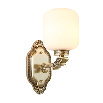 Cream Glass Capsule Wall Lamp Traditional 1-Light Dining Room Wall Mount Light in Brass