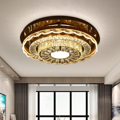 Crystal-Encrusted Chrome Flush Light Circular Modernism LED Close to Ceiling Lamp