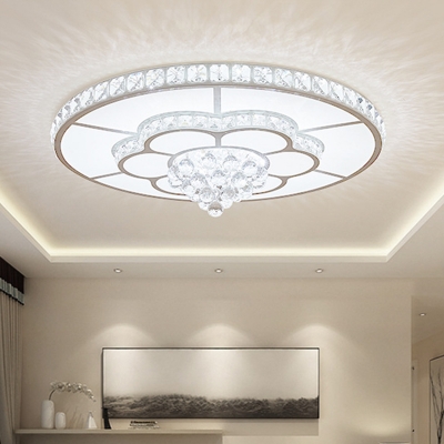 Crystal Encrusted Flower Ceiling Flush Contemporary Living Room LED Flush Mount Light in White, 19.5