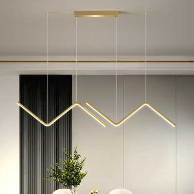 Curved Linear Multi Ceiling Light Simple Metallic Dining Room LED Pendulum Lamp in Black/Gold, White/Warm Light