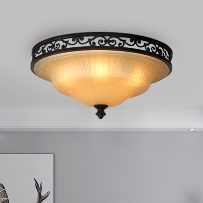 Frosted White Glass Bell Flush Light Traditional Living Room LED Ceiling Lamp in Black, 16.5