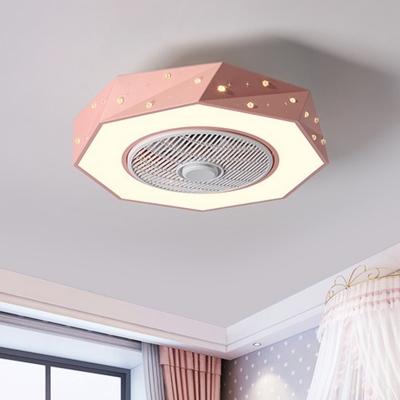 Geometric Metallic Flush Fan Light Macaron White/Black/Pink Finish LED Semi Flush Ceiling Lamp Fixture, 21.5