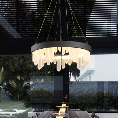 Hoop Hand-Cut Crystal Hanging Ceiling Light Modern 6-Bulb Black Chandelier Lighting Fixture