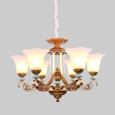 Ivory Glass Gold Hanging Chandelier Bell Flower 3/6/8 Bulbs Vintage Style Ceiling Pendant Light