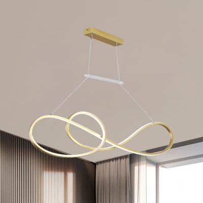 Metal Twisted Hanging Chandelier Minimalist White/Black/Gold LED Pendulum Light in White/Warm Light over Dining Table
