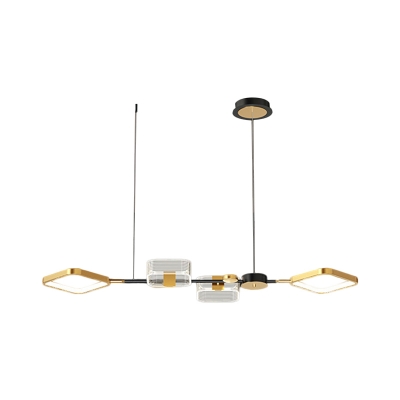 Metallic Linear Pendant Chandelier Modernism LED Hanging Lighting Fixture in Gold for Dining Room