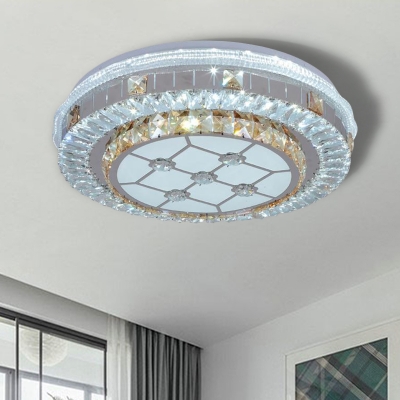 Modern LED Style Flush Mount Lamp with Crystal Block Shade White Flower/Trellis Ceiling Light Fixture