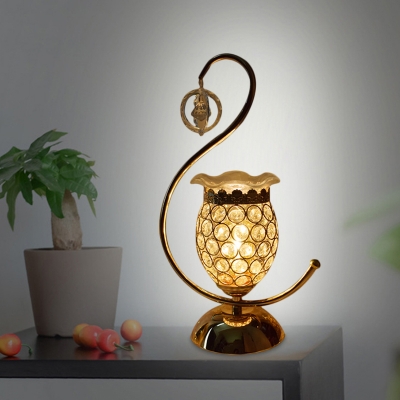 Modern LED Table Lamp with Bevel Crystal Shade Gold Cylinder/Square/Scalloped Shade Night Light for Study Room