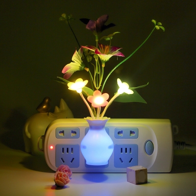 Modern Tulip Blossom Plug in Night Light Plastic LED Wall Lighting Ideas in Multi Color Light