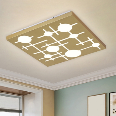 Modernist LED Flush Light with Acrylic Shade Gold Square Flushmount Lighting in Warm/White Light