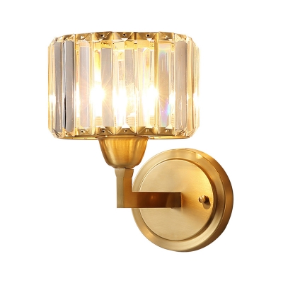 Rectangle Crystal Drum Wall Mounted Lamp Contemporary 1-Head Sconce Light in Brass for Sleeping Room
