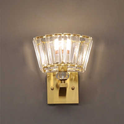 Single Wall Mount Light Postmodern Living Room Sconce with Tapered Crystal Shade in Gold