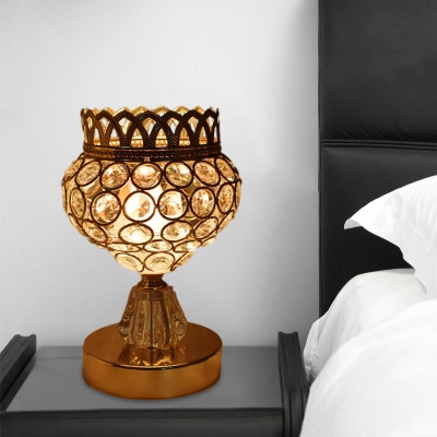 Sphere/Cubic LED Night Lamp Contemporary Beveled Glass Crystal Table Light in Gold for Bedside