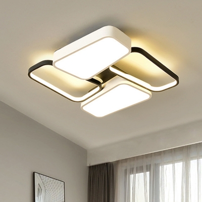 Trapezoid Semi-Flush Mount Modern Metal Black and White LED Close to Ceiling Lamp in Warm/White/3 Color Light