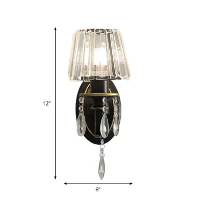 Vintage Conical Wall Light Sconce 1/2-Head Prismatic Crystal Wall Mounted Lamp in Black