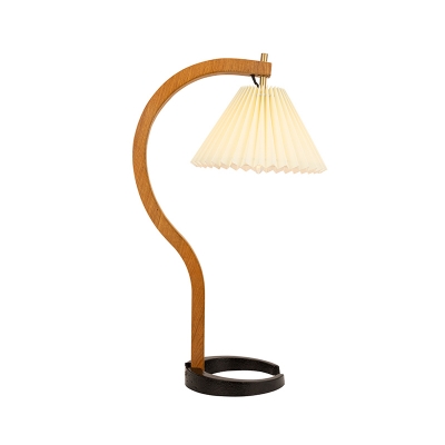 Wood Gooseneck Night Table Lamp Cottage 1-Light Bedside Nightstand Light with Cone Pleated Shade