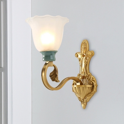 1/2 Heads Scallop Wall Lighting Fixture Colonial Brass Milk Glass Wall Mounted Light for Corridor
