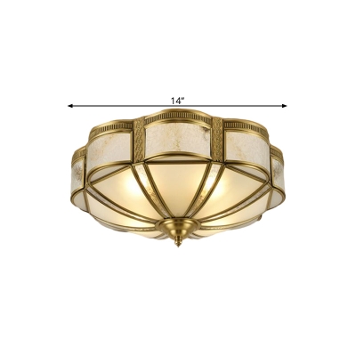 3/4 Bulbs Ceiling Lamp Colonial Flower-Like Opal Glass Flushmount Lighting in Brass, 14