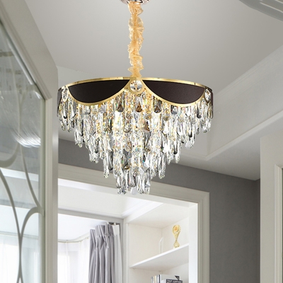 6/9 Lights Cone Down Lighting Contemporary Black-Gold Clear Crystal Chandelier Pendant, 16