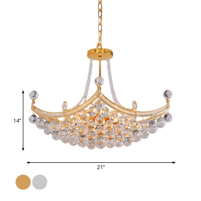6-Light Crystal Orb Chandelier Modern Stylish Chrome/Gold Basket Shaped Bedroom Drop Lamp
