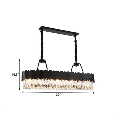 8-Light Crystal Island Lighting Ideas Modern Black Elongated Dining Room Ceiling Pendant Lamp