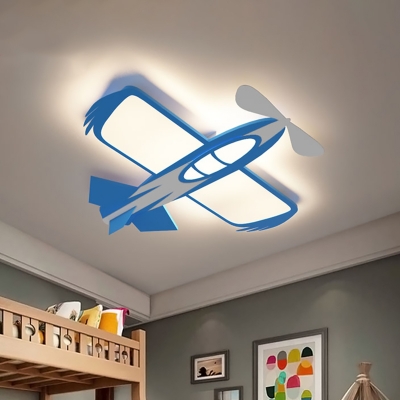 Airplane Boys Bedroom Flush Mount Fixture Acrylic LED Cartoon Flush Mount Lighting in Blue