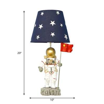 Barrel Nightstand Light Contemporary Fabric 1-Head Blue Task Lamp with Astronaut Deco