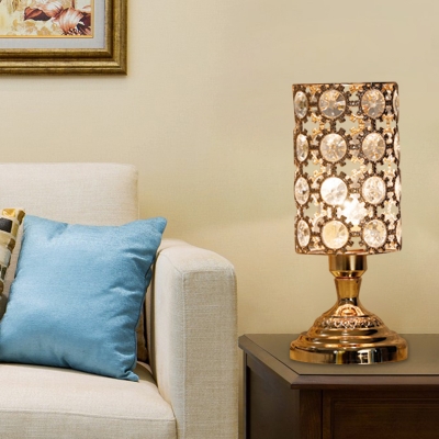 Bedside LED Nightstand Lamp Contemporary Gold Table Light with Trophy-Shape/Cylinder Faceted Crystal shade