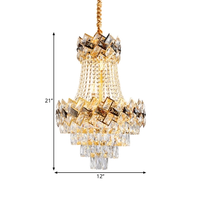 Beveled Crystal Gold Pendant Light Conical 3/5-Bulb 12