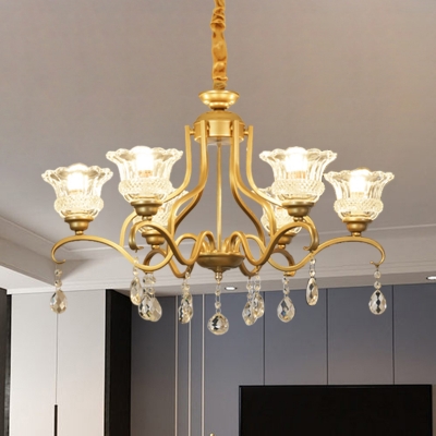 Blossom Chandelier Lamp Contemporary Faceted Glass 3/6/8 Lights Gold Ceiling Hang Fixture