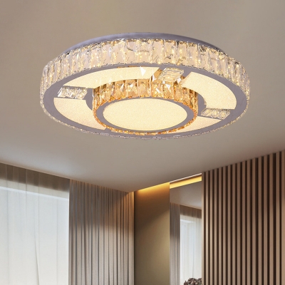 Circle LED Close to Ceiling Lighting Contemporary Faceted Glass Dining Room Flush Mount Light in Stainless-Steel