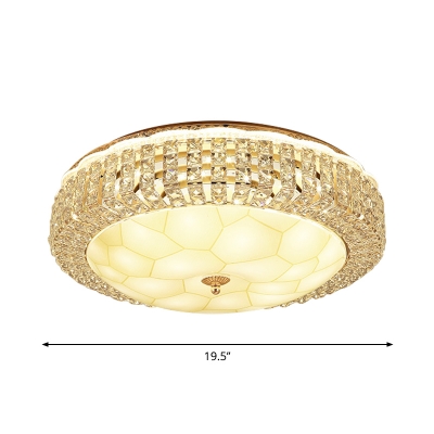 Clear Crystal-Encrusted LED Flush Light Simplicity White Bowl/Round Shade Bedroom Ceiling Mount Lamp