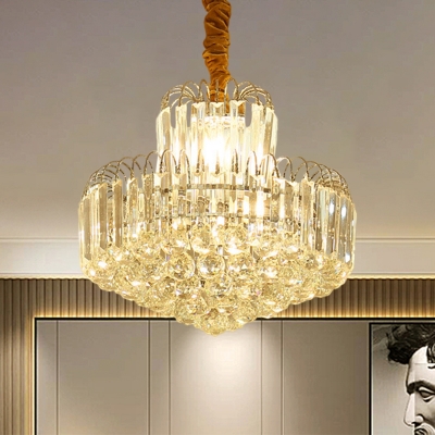 Clear Crystal Tiers Conical Hanging Lamp Contemporary 6/8 Lights Dining Room Chandelier Pendant