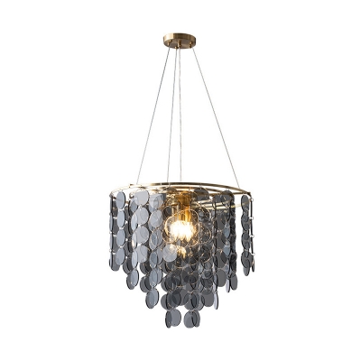 Contemporary 6 Heads Ceiling Light with Crystal Shade Gold Cascade Chandelier Lighting for Restaurant