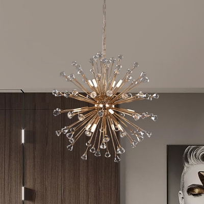 Contemporary Dandelion Hanging Pendant Faceted Crystal 12-Light Chandelier Lighting in Gold
