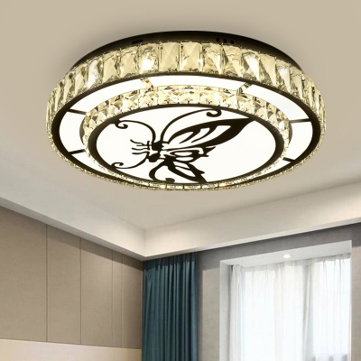 Contemporary LED Flush Light Fixture with Cut Crystal Shade Stainless-Steel Butterfly/Penguin Ceiling Lamp for Living Room