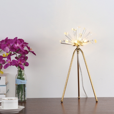 Crystal Icicle Dandelion Table Light Modern 3-Bulb Bedroom Night Stand Lamp with 3 Legs in Gold
