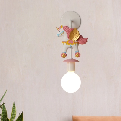 Unicorn Resin Wall Lamp Macaron 1 Head White Wall Mounted Lighting with Spherical Shade in Blue/Pink