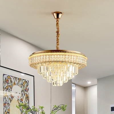 Dining Room LED Suspension Lighting Modern Clear Chandelier Pendant Light with Tiered Crystal Shade