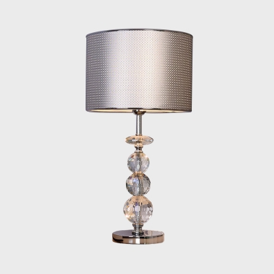 Drum Fabric Shade Nightstand Light Modernist 1 Bulb Black/Silver/Gold Finish Table Lamp with Crystal Stand