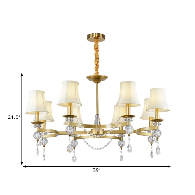 Fabric Flared Shade Drop Lamp Postmodern 6/8 Lights Dining Room Chandelier Light in Gold with Crystal Accent