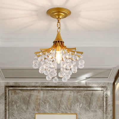 Flared Corridor Pendant Light Fixture Vintage Crystal Orbs 1-Head Black/Gold Hanging Lamp Kit