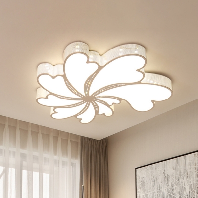 Floral Drawing Room Flush Mount Acrylic LED Minimalism Ceiling Light Fixture in White