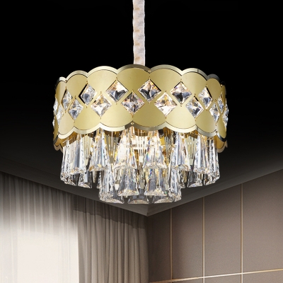 Gold 9 Lights Pendant Lighting Postmodern Crystal Triangle Drum-Shaped Chandelier, 19.5